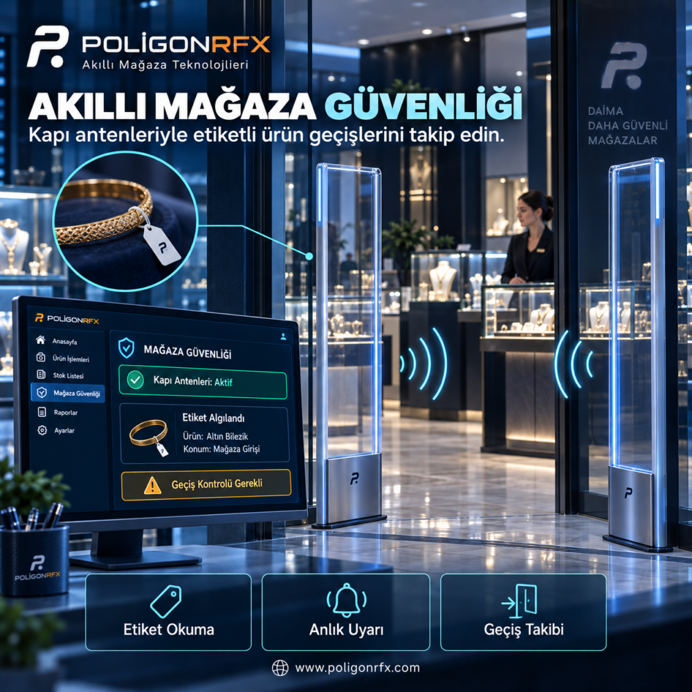 PoligonRFX RFID akıllı kuyumcu mağaza güvenliği ve ürün takibi